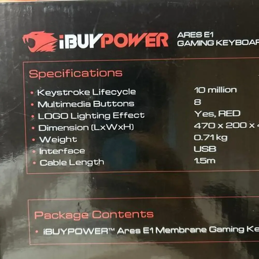 ibuypower-ibp-Ares‎ E1 gaming keyboard spill resistant black n red